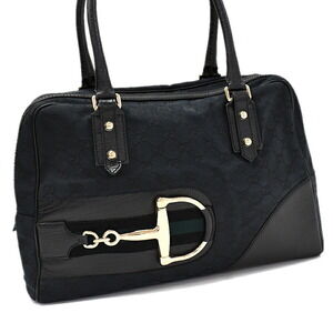 Gucci Boston Shoulder Bag Web Hustler Bit GG Canvas Leather Black